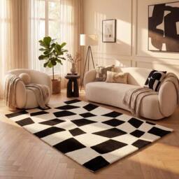 THE RUGS Joli Chequered Soft & Dense Pile Living Room & Bedroom Rug in Black - Size: 200 cm x 290 cm - thumbnail 8