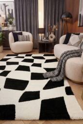 THE RUGS Joli Chequered Soft & Dense Pile Living Room & Bedroom Rug in Black - Size: 200 cm x 290 cm - thumbnail 4