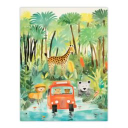 Artery8 Jungle Safari Adventure Animals Kids Bedroom Nursery Giraffe Lion Watercolour Artwork Extra Large XL Unframed Wall Art Poster Print - thumbnail 1