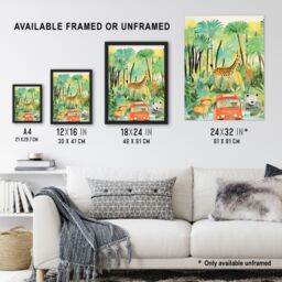 Artery8 Jungle Safari Adventure Animals Kids Bedroom Nursery Giraffe Lion Watercolour Artwork Extra Large XL Unframed Wall Art Poster Print - thumbnail 3