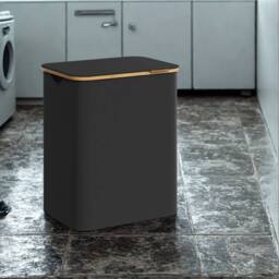 Pirlo Plush 130L Double Laundry Basket With Lid & Removable Lining in Black - thumbnail 2