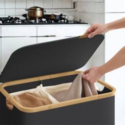Pirlo Plush 130L Double Laundry Basket With Lid & Removable Lining in Black - thumbnail 5