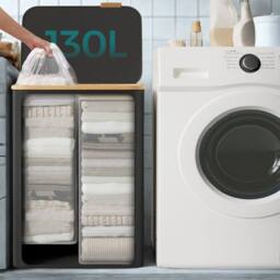 Pirlo Plush 130L Double Laundry Basket With Lid & Removable Lining in Black - thumbnail 3