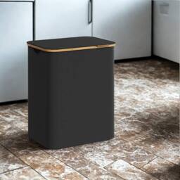 Pirlo Plush 130L Double Laundry Basket With Lid & Removable Lining in Black - thumbnail 1