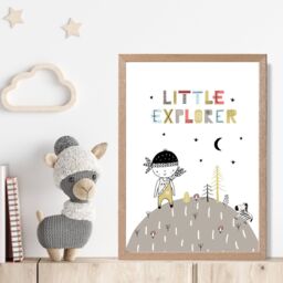 ARTZE Cute Little Boy Explorer Scandi Quote Framed Print SIZE: A2 with Oak Frame in Pale Blue - Size: A4 - thumbnail 2