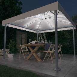 Berkfield Home Gazebo with LED String Lights 300x300 cm Cream Aluminium - thumbnail 2