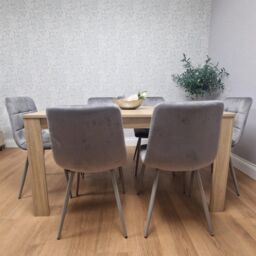 KOSY KOALA Oak Effect Dining Table Set With 6 Grey Velvet Chairs Dining Room Furniture in Brown - thumbnail 4