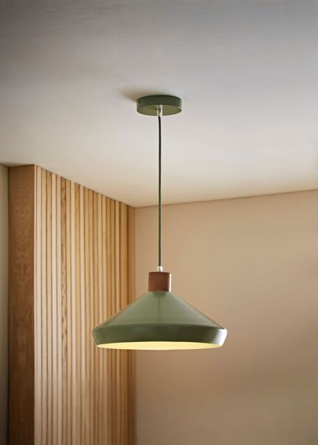 ValueLights Parker Gloss with Walnut Wood Dome Adjustable Ceiling Pendant Light in Pale Green - image 1