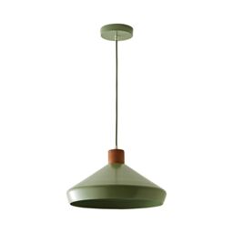 ValueLights Parker Gloss with Walnut Wood Dome Adjustable Ceiling Pendant Light in Pale Green - thumbnail 7