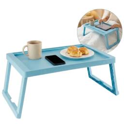 FORGEVIO Plastific Tray with Legs Folding Table Folding Bed Tray Table in Blue - thumbnail 3