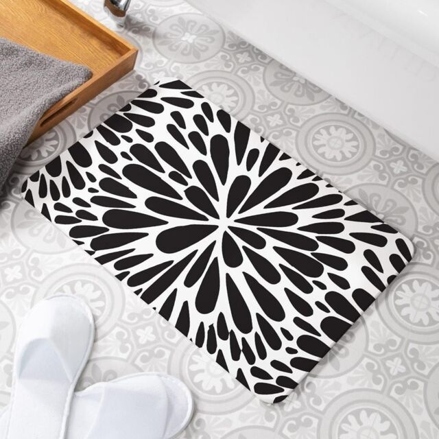 Black Petals Stone Non Slip Bath Mat