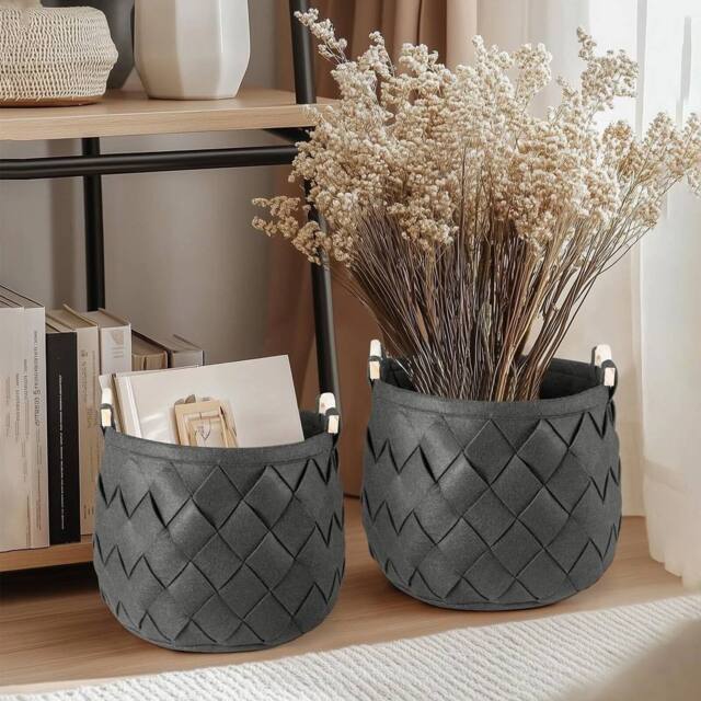 EONLION M Felt Storage Basket with Handles Collapsible Basket in Charcoal - Size: 500mm - image 1