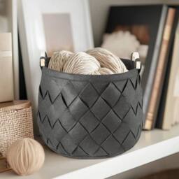 EONLION M Felt Storage Basket with Handles Collapsible Basket in Charcoal - Size: 500mm - thumbnail 4