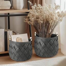 EONLION M Felt Storage Basket with Handles Collapsible Basket in Charcoal - Size: 500mm - thumbnail 1