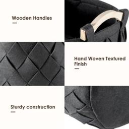 EONLION M Felt Storage Basket with Handles Collapsible Basket in Charcoal - Size: 500mm - thumbnail 3