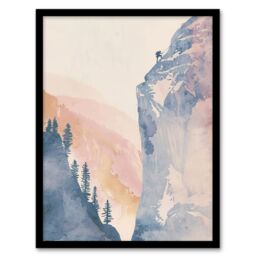 "Artery8 El Capitan Yosemite Rock Climber Soft Watercolour Framed Art Print - Size: W12"" x H16""" - thumbnail 1