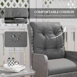 OUTSUNNY Recliner Rattan Garden Furniture w/ Two-tier Glass Top Table & Cushions, Light Grey - thumbnail 6