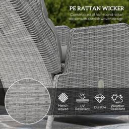 OUTSUNNY Recliner Rattan Garden Furniture w/ Two-tier Glass Top Table & Cushions, Light Grey - thumbnail 4
