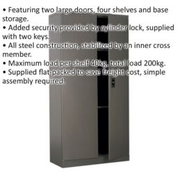Loops Floor Standing Steel Cabinet - 900 x 400 x 1800mm - Two Door - Four Shelves in Metallics - thumbnail 2