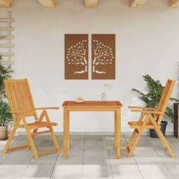 Berkfield Home 3 Piece Garden Dining Set Solid Wood Acacia in Brown - thumbnail 2
