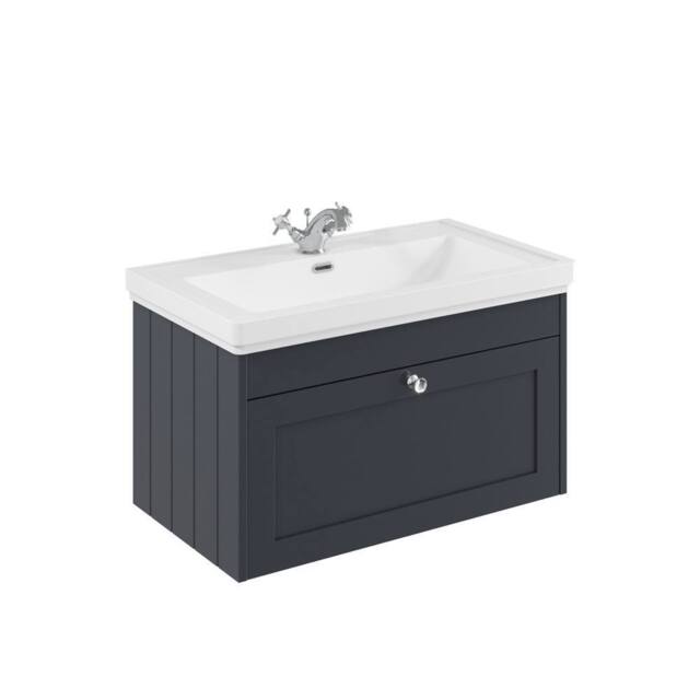 Balterley 800mm Wall Hung 1 Drawer Unit & Classic Basin 1 Tap Hole - Dark Grey