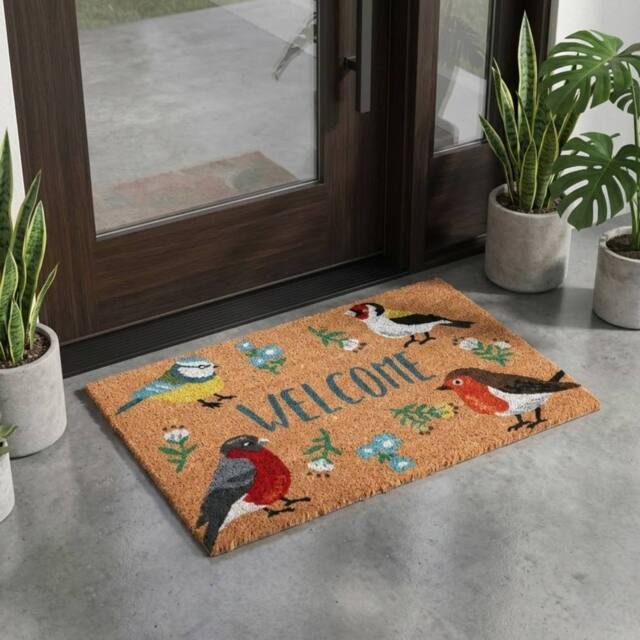 Garden Greatness British Garden Birds Natural Coir Doormat - Size: 45 cm x 75 cm - image 1