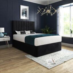 Casani Marcelo Upholstered Soft Velvet Bed Frame in Black - Size: Double - thumbnail 1