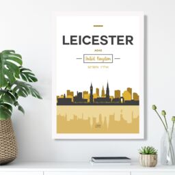 ARTZE Leicester Yellow & Black City Skyline Framed Print SIZE: A2 with White Frame - Size: A4 - thumbnail 2