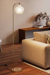 Living and Home Luxurious Floor Lamp with Frosted Glass Lampshade in Gold - thumbnail 3
