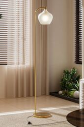 Living and Home Luxurious Floor Lamp with Frosted Glass Lampshade in Gold