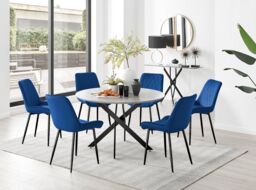FurnitureboxUK Novara Grey Concrete Effect Black Leg 120cm Round Dining Table & 6 Pesaro Black Leg Chairs in Navy - thumbnail 4