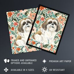 "Artery8 Cute Shih Tzu Dog Lover Rustic Floral Portrait Framed Wall Art - Size: W12"" x H16""" - thumbnail 2