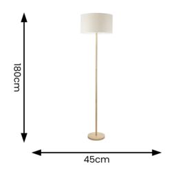 ValueLights Heather Light Wood Single Stem Floor Lamp with Natural Fabric Drum Lamp Shade in White - thumbnail 4
