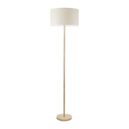 ValueLights Heather Light Wood Single Stem Floor Lamp with Natural Fabric Drum Lamp Shade in White - thumbnail 2