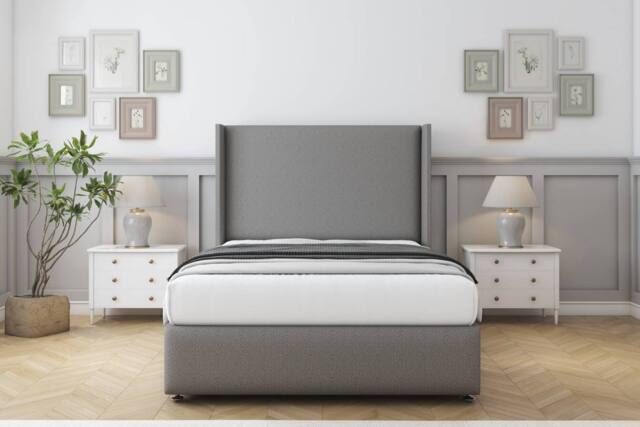 "Comfort Beds Ayla Dumfries Divan Set 2 Drawers-54"" Wingback-Footboard in Light Grey - Size: Small Double" - image 1
