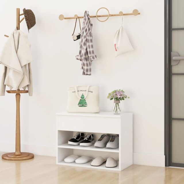 Berkfield Home Shoe Bench White 60x30x45 cm Engineered Wood - Size: 60 x 30 x 45 cm - image 1