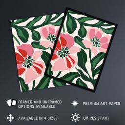 "Artery8 Wall Art Print Abstract Flower Pattern Pink Green Bloom Detail Art Framed Poster in Black - Size: W12"" x H16""" - thumbnail 2