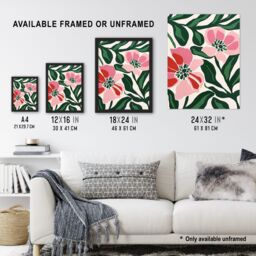 "Artery8 Wall Art Print Abstract Flower Pattern Pink Green Bloom Detail Art Framed Poster in Black - Size: W12"" x H16""" - thumbnail 3