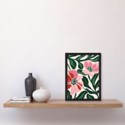 "Artery8 Wall Art Print Abstract Flower Pattern Pink Green Bloom Detail Art Framed Poster in Black - Size: W12"" x H16""" - thumbnail 4