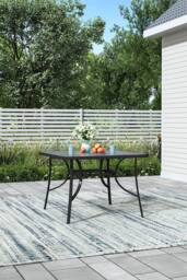 Garden Sanctuary Square Garden Tempered Glass Patio Dining Table in Black - thumbnail 2