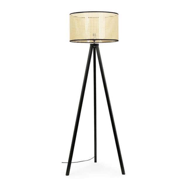 ValueLights Barbro Black Wood Tripod Floor Light Lamp with Drum Shade in Beige - image 1