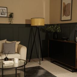 ValueLights Barbro Black Wood Tripod Floor Light Lamp with Drum Shade in Beige - thumbnail 3