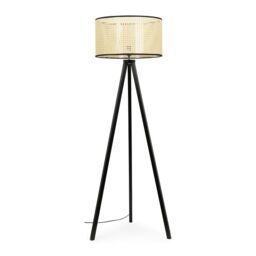 ValueLights Barbro Black Wood Tripod Floor Light Lamp with Drum Shade in Beige