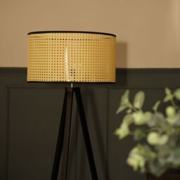 ValueLights Barbro Black Wood Tripod Floor Light Lamp with Drum Shade in Beige - thumbnail 2