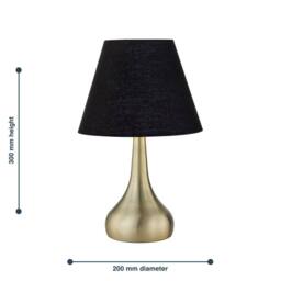 First Choice Lighting Romana - Antique Brass Touch Operated Table Lamp with Black Shade in Bronze - thumbnail 4
