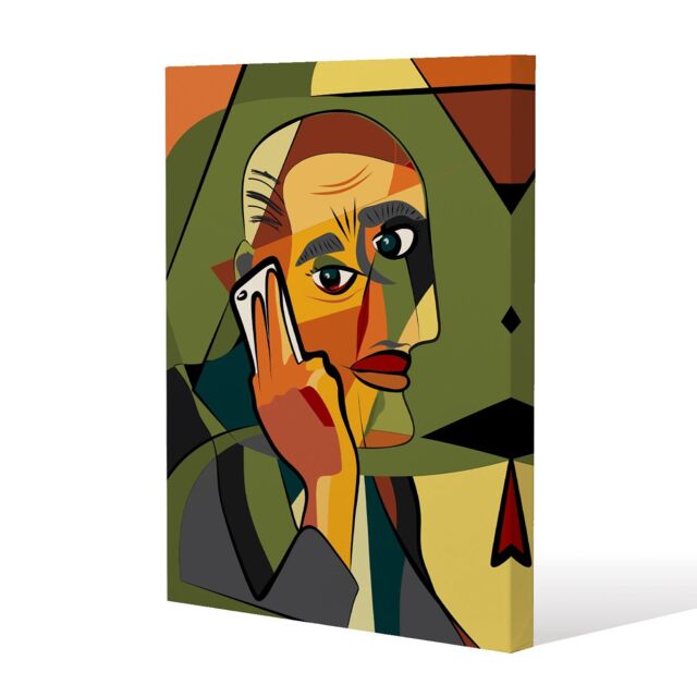 Benjamin Tate Design portrait cubism art style, man calls on a phone (Canvas Print) / 46 x 31 x 4cm in Natural - Size: 46 x 31 x 4 cm - image 1