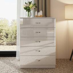 LUXURY LIFE Keaton Gloss White 5 Drawer Modern Tower Chest Of Drawers - thumbnail 1