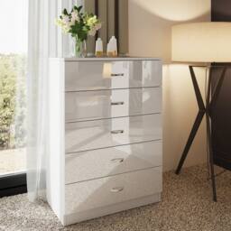 LUXURY LIFE Keaton Gloss White 5 Drawer Modern Tower Chest Of Drawers - thumbnail 2