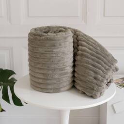 Homes-Linen Chunky Ribbed Cord Faux Fur Velvet Touch Throw Blanket 200x240cm in Beige - Size: 200 cm x 240 cm - thumbnail 1