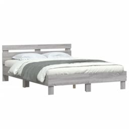 Berkfield Home Bed Frame with LED without Mattress Grey Sonoma 150x200 cm King Size - thumbnail 5